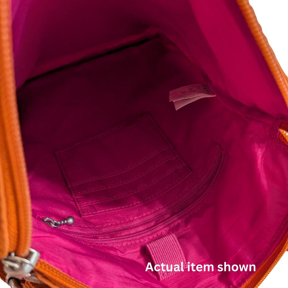 🧡 Baggallini Orange Nylon Crossbody Bag Travel Organizer Purse 10x10 - Picture 8 of 10